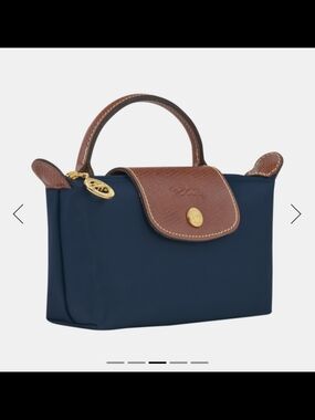 Longchamp Mini Top-Handle Pounch Navy and Brown Leather